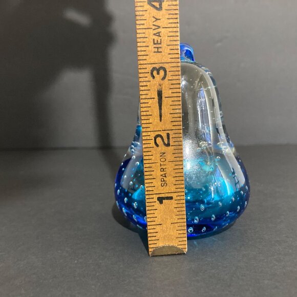 Vintage Blue Clear Pear Art Glass Paperweight Controlled Bubbles - Picture 7 of 7